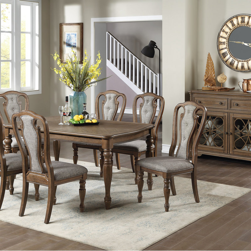 Transitional PC Dining Set Dining Table Xside Chairs Cushion Seat Ashkitchen Dining Room One Allium Way Table Base Color Oak Chair Color Oak